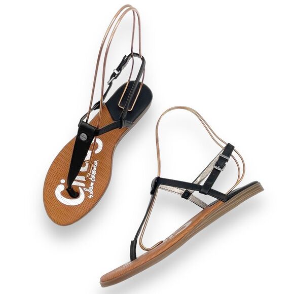 Circus Sam Edelman Cayden T Strap Thong Sandal Black Faux Leather Women’s Size 8 - Picture 3 of 16